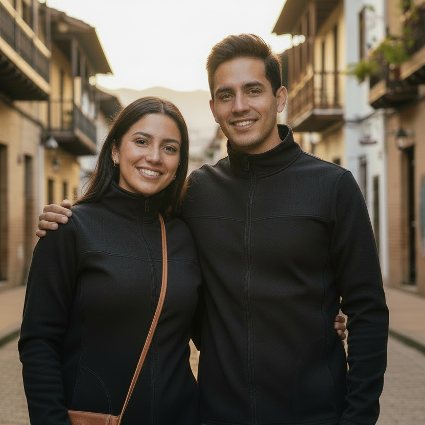 Chaqueta Fliz negra puesta en modelos