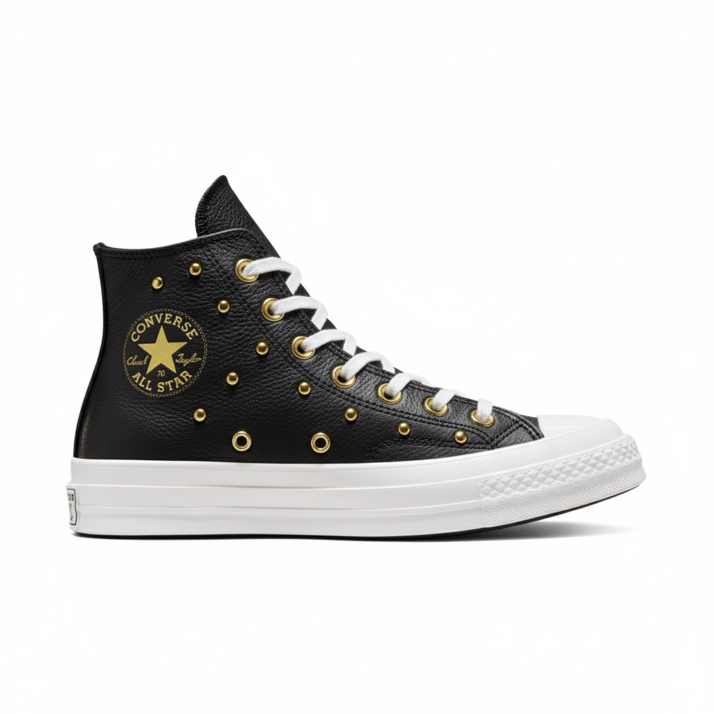 Plataforma Stars Cuero Negro Tache Dorado
