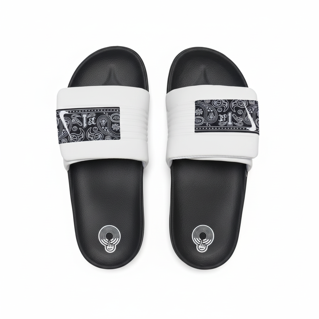 Chancletas bandana vista aérea ambas con sticker