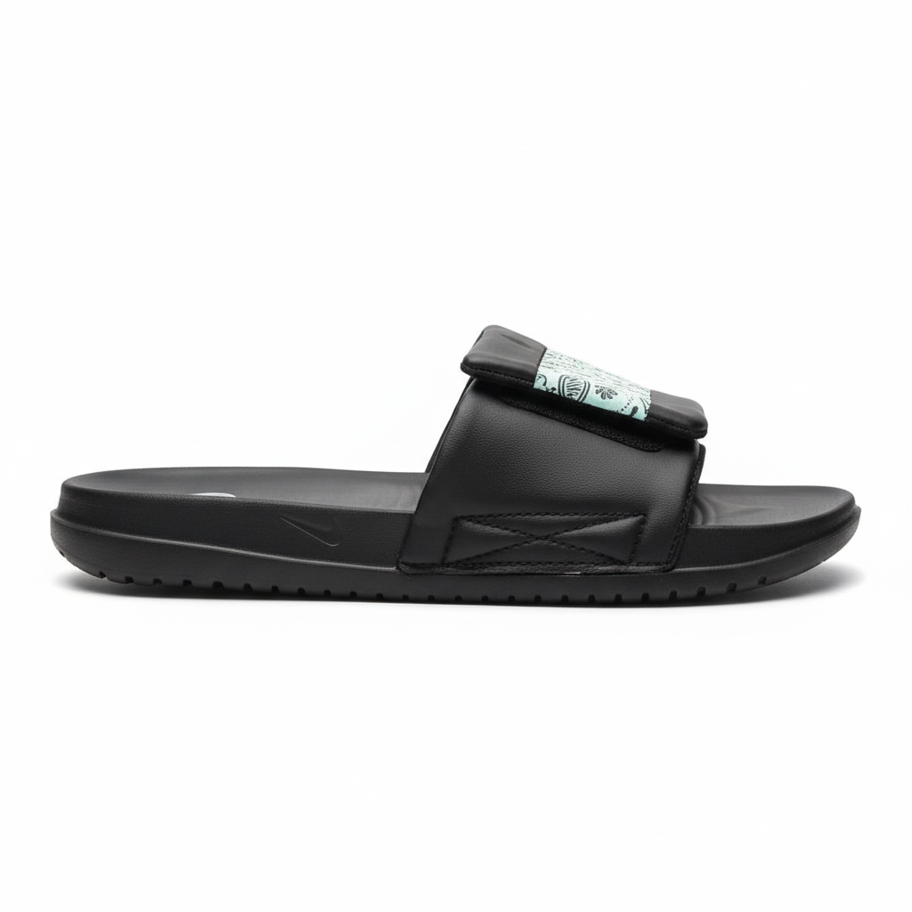 Sandalia negra vista lateral suela limpia