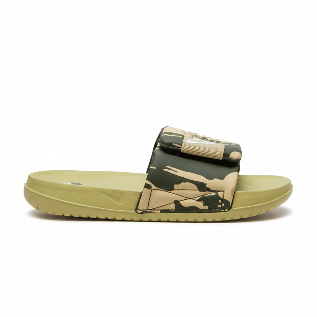 Sandalia verde oliva camuflaje con banda amarilla 008 vista lateral exacta diseños estampados logos